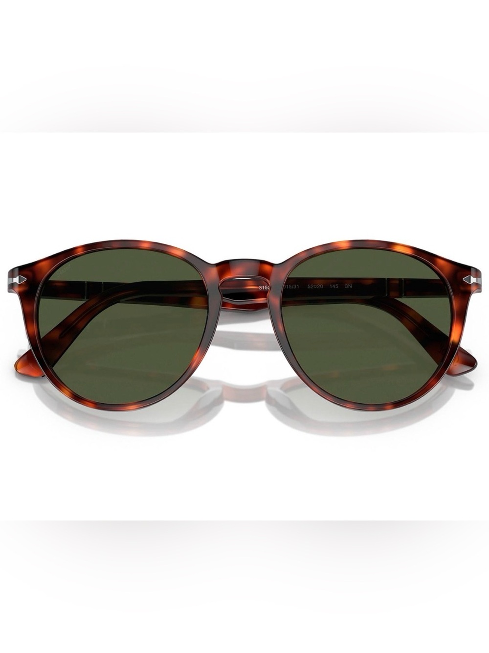 Persol PO3152S - Classic Tortoiseshell Round Sunglasses - Green Lenses